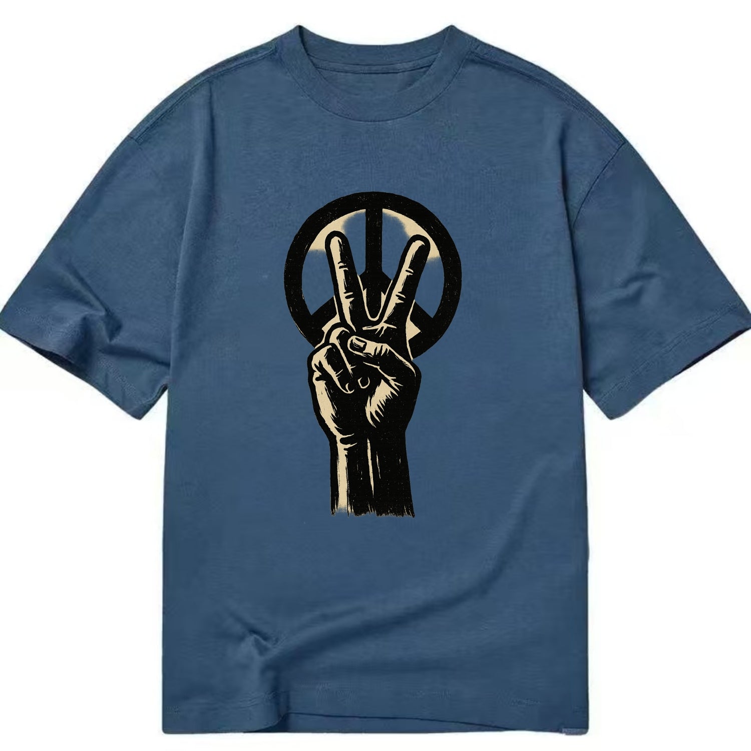 Peace sign hand gesture - anti-war movement ink brushstrokes - Classic T-shirt - Twilight Navy(Blue)