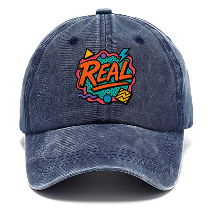Imperfect brush strokes spelling "Real" - authenticity over perfection, raw and - Classic Cap - Twilight Navy(Blue)