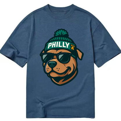 Philly Pitbull wearing Eagles beanie with Liberty Bell patch and wayfarer - Classic T-shirt - Twilight Navy(Blue)