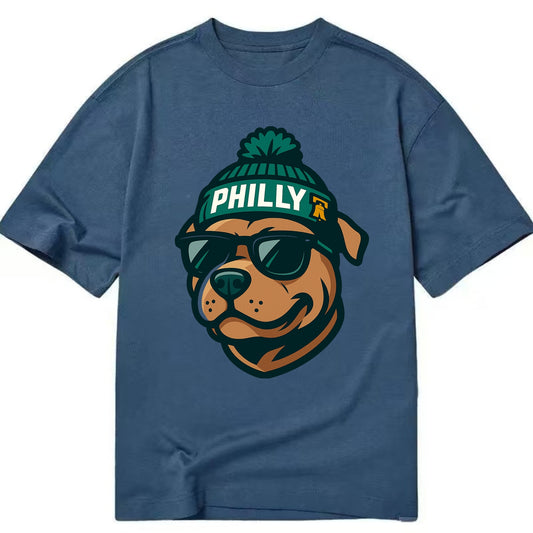 Philly Pitbull wearing Eagles beanie with Liberty Bell patch and wayfarer - Classic T-shirt - Twilight Navy(Blue)