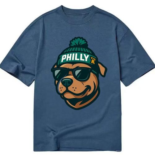 Philly Pitbull wearing Eagles beanie with Liberty Bell patch and wayfarer - Classic T-shirt