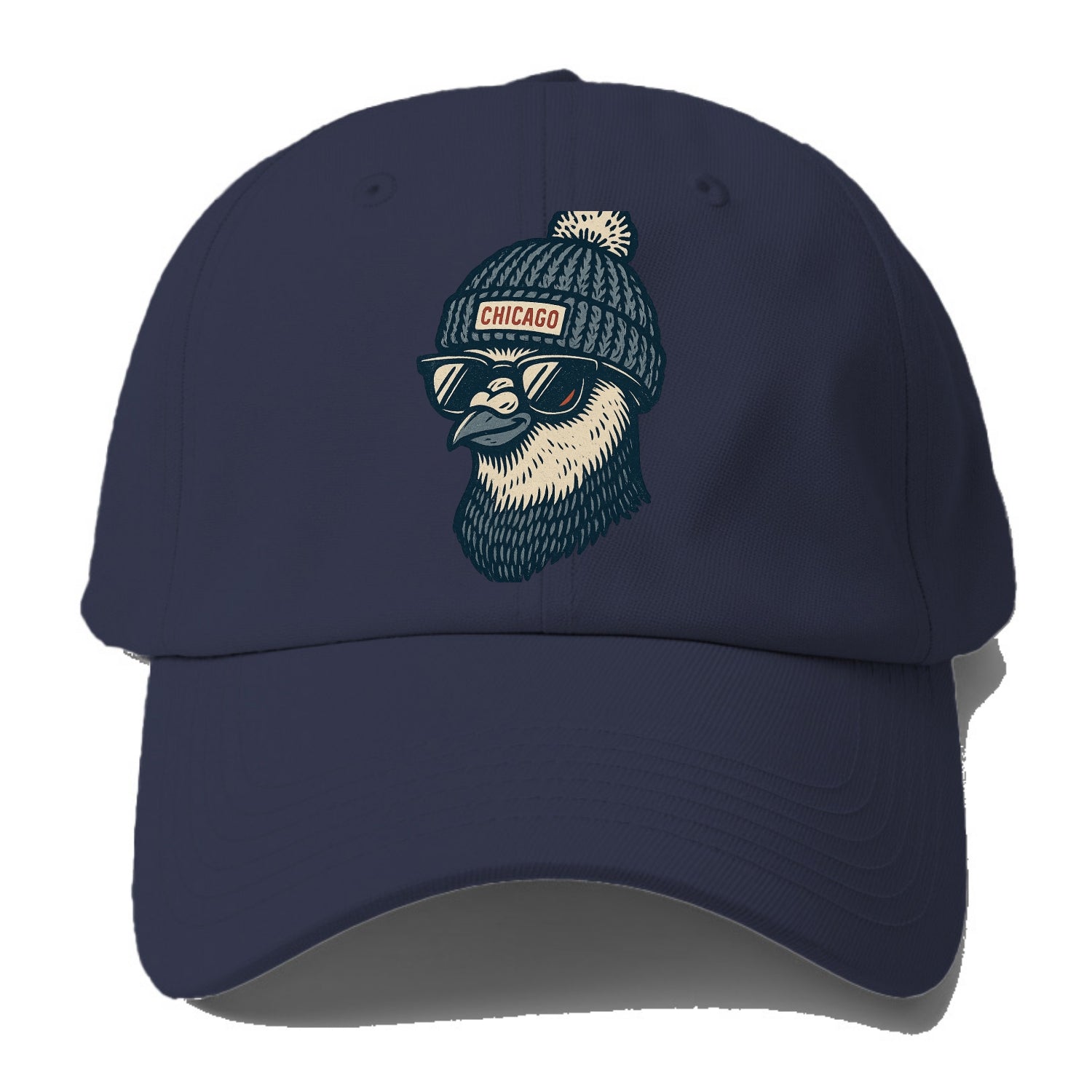 Chicago Pigeon wearing Chicago beanie with pom pom and wayfarer sunglasses - Baseball Cap - Twilight Navy(Blue)