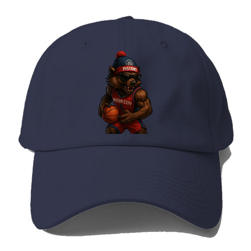 Motor City Wolverine wearing Pistons beanie with gear patch and wayfarer sunglasses - Baseball Cap