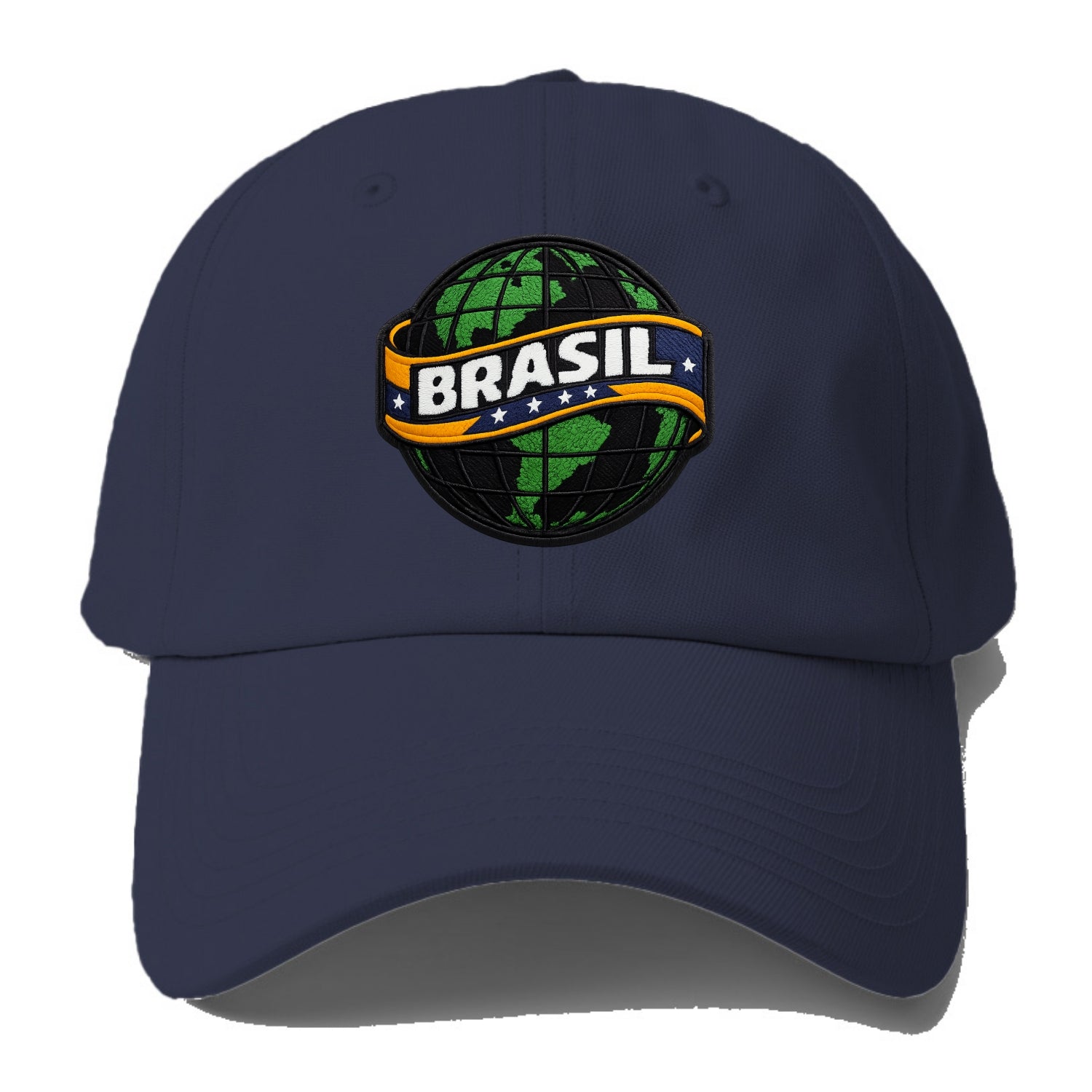 BRAZILIAN FLAG GLOBE - green globe with banner in green yellow blue , Brasil - Baseball Cap - Twilight Navy(Blue)