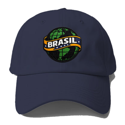 BRAZILIAN FLAG GLOBE - green globe with banner in green yellow blue , Brasil - Baseball Cap - Twilight Navy(Blue)