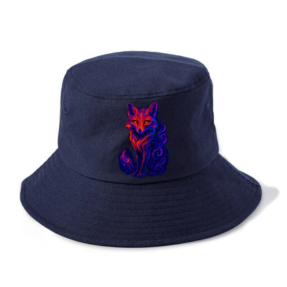 Clever fox with tail dissolving into cosmic nebula swirls, orange to purple gradient - Bucket Hat - Twilight Navy(Blue)