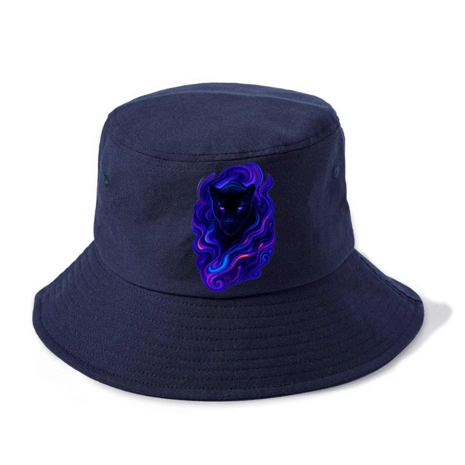 Sleek black panther emerging from swirls of deep purple and electric blue, shadow-like - Bucket Hat - Twilight Navy(Blue)