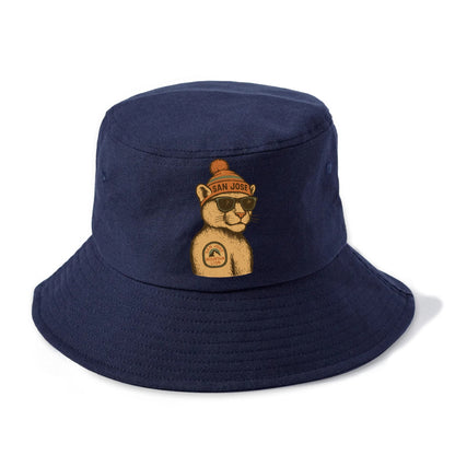 San Jose Mountain Lion wearing San Jose beanie with pom pom and wayfarer sunglasses - Bucket Hat - Twilight Navy(Blue)