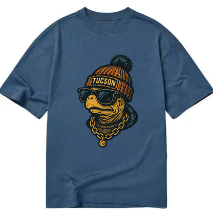 Tucson Desert Tortoise wearing Tucson beanie with pom pom and wayfarer sunglasses - Classic T-shirt - Twilight Navy(Blue)
