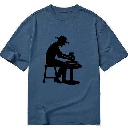 Potter shaping clay on wheel - Classic T-shirt - Twilight Navy(Blue)