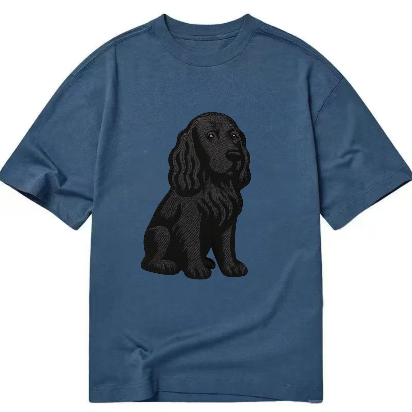Field Spaniel - Black silky coat embroidered pose - Classic T-shirt - Twilight Navy(Blue)