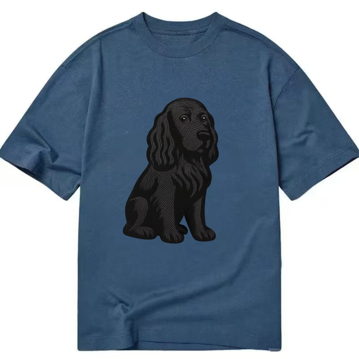 Field Spaniel - Black silky coat embroidered pose - Classic T-shirt - Twilight Navy(Blue)