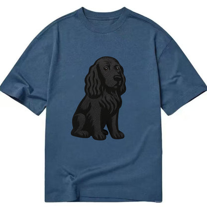 Field Spaniel - Black silky coat embroidered pose - Classic T-shirt - Twilight Navy(Blue)