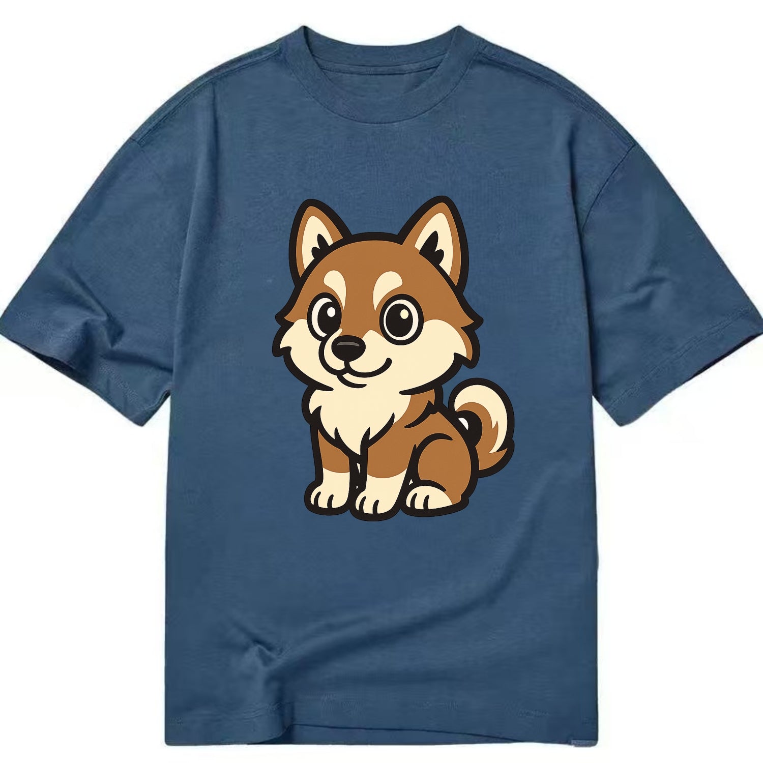 Pomsky - Pomeranian-Husky mix sitting pose - Classic T-shirt - Twilight Navy(Blue)