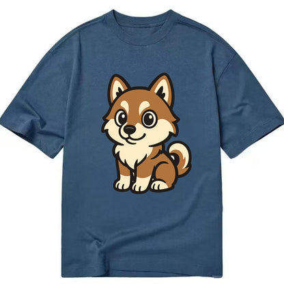 Pomsky - Pomeranian-Husky mix sitting pose - Classic T-shirt - Twilight Navy(Blue)