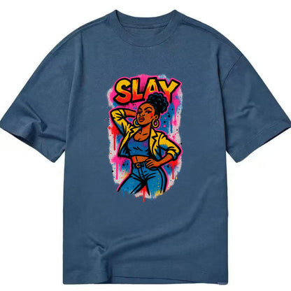 Empowered figure striking confident pose - "slay" culture, fierce and fabulous - Classic T-shirt - Twilight Navy(Blue)