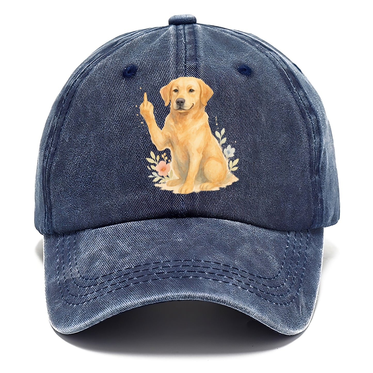 Labrador Retriever yellow sitting pretty, friendly face, strong paw up with sass - Classic Cap - Twilight Navy(Blue)