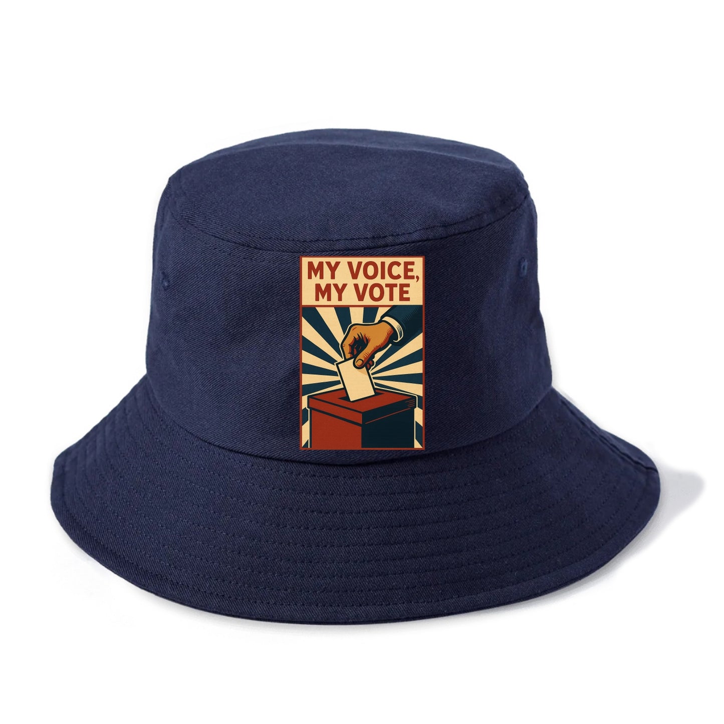 Hand dropping ballot into box with determination - "My Voice, My Vote" - individual - Bucket Hat - Twilight Navy(Blue)
