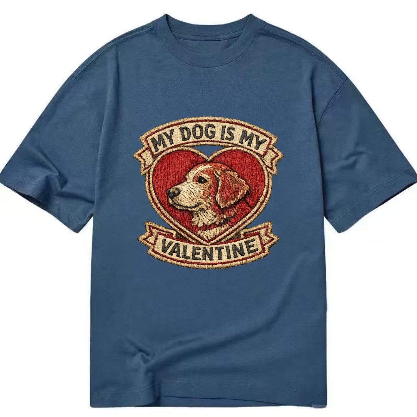 MY DOG IS MY VALENTINE - heart with dog in red , single pet owner - Classic T-shirt - Twilight Navy(Blue)