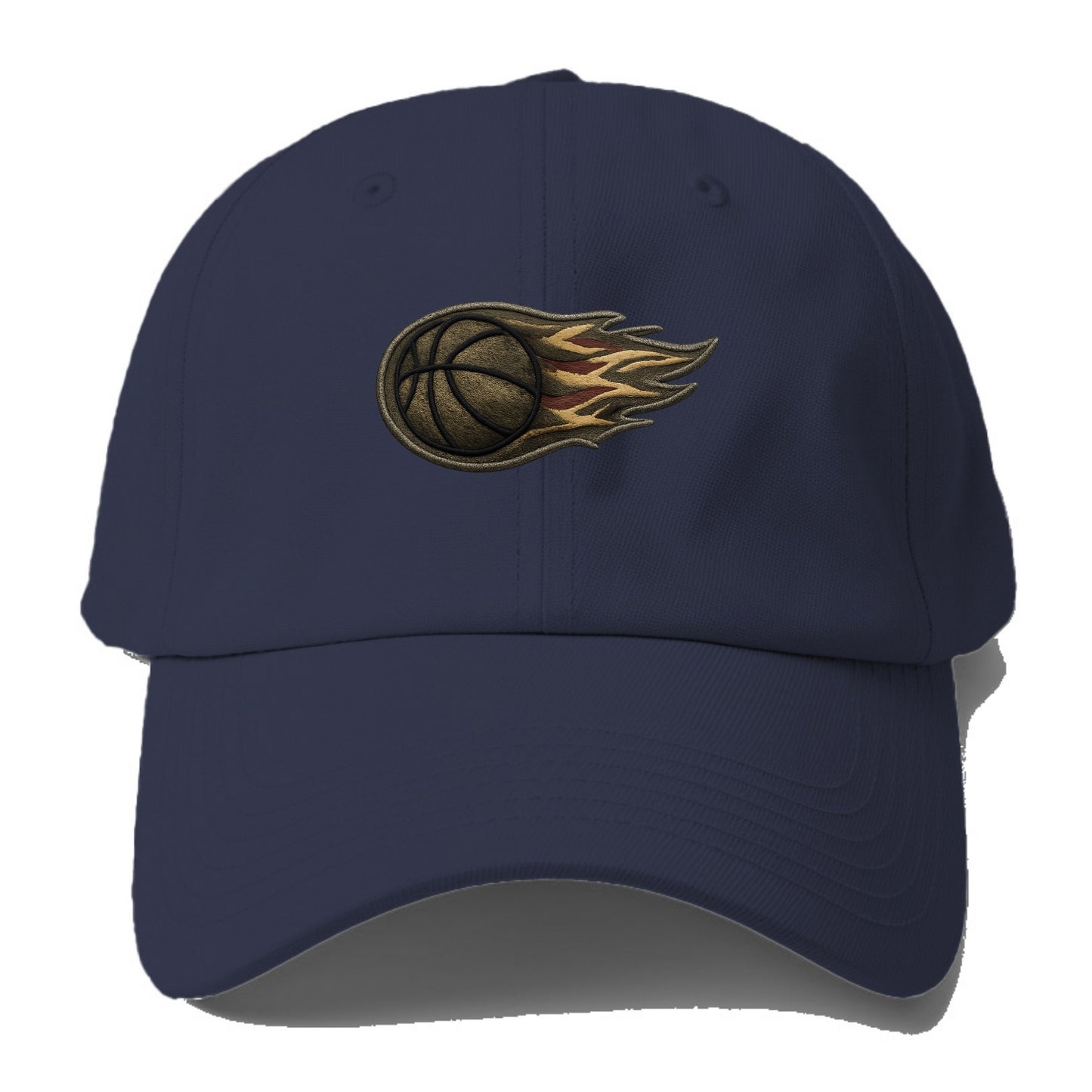 Embroidered patch design - BASKETBALL FLAMING BALL - basketball with flames in - Baseball Cap - Twilight Navy(Blue)