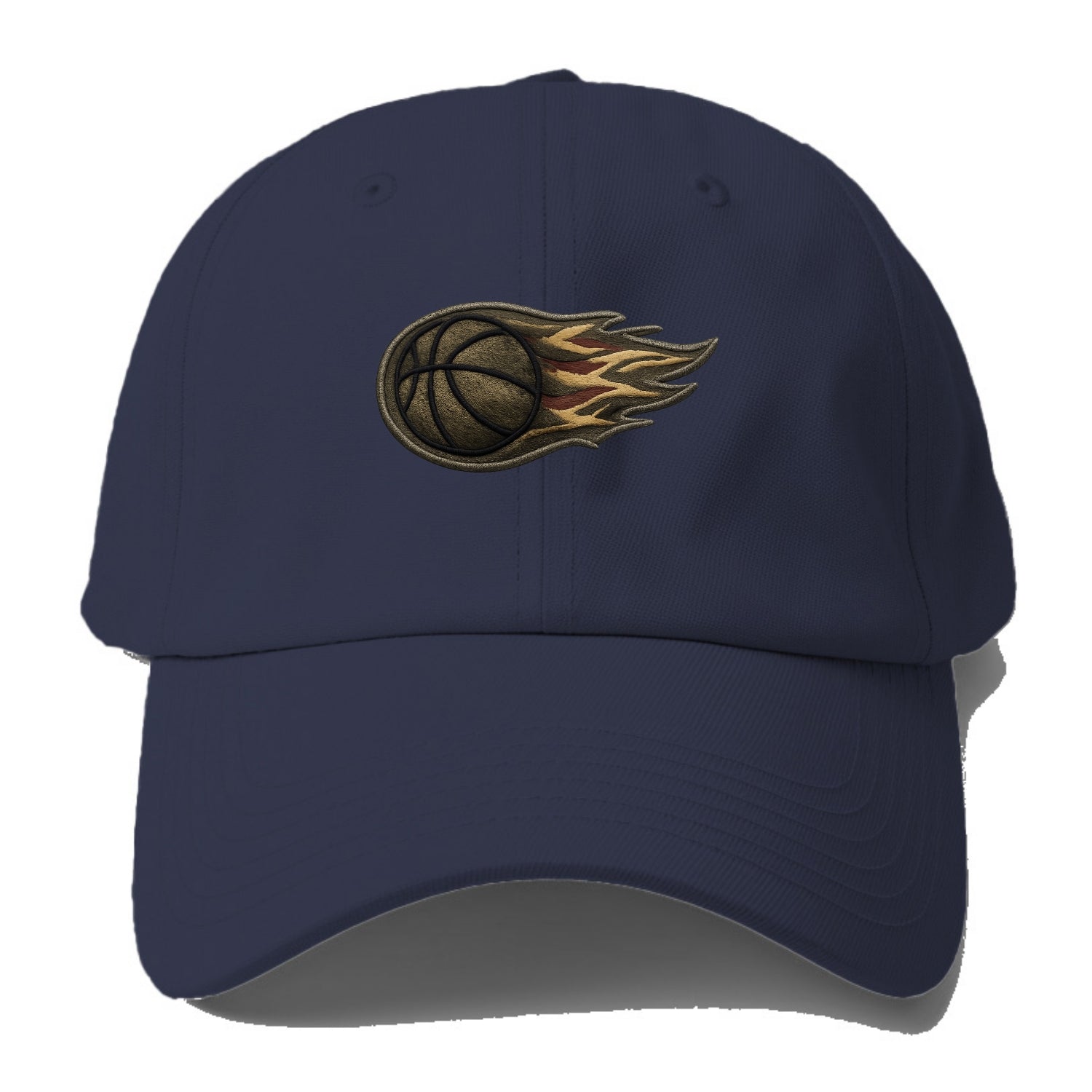 Embroidered patch design - BASKETBALL FLAMING BALL - basketball with flames in - Baseball Cap - Twilight Navy(Blue)