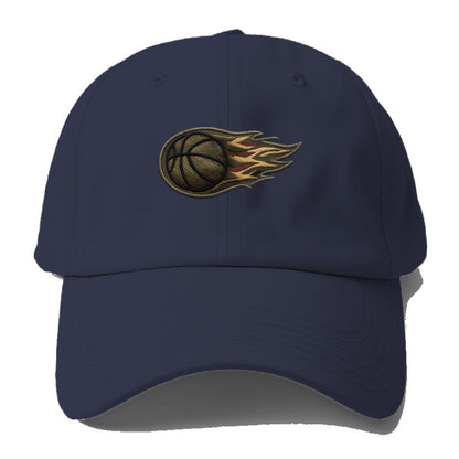 Embroidered patch design - BASKETBALL FLAMING BALL - basketball with flames in - Baseball Cap - Twilight Navy(Blue)