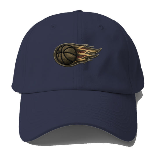 Embroidered patch design - BASKETBALL FLAMING BALL - basketball with flames in - Baseball Cap - Twilight Navy(Blue)