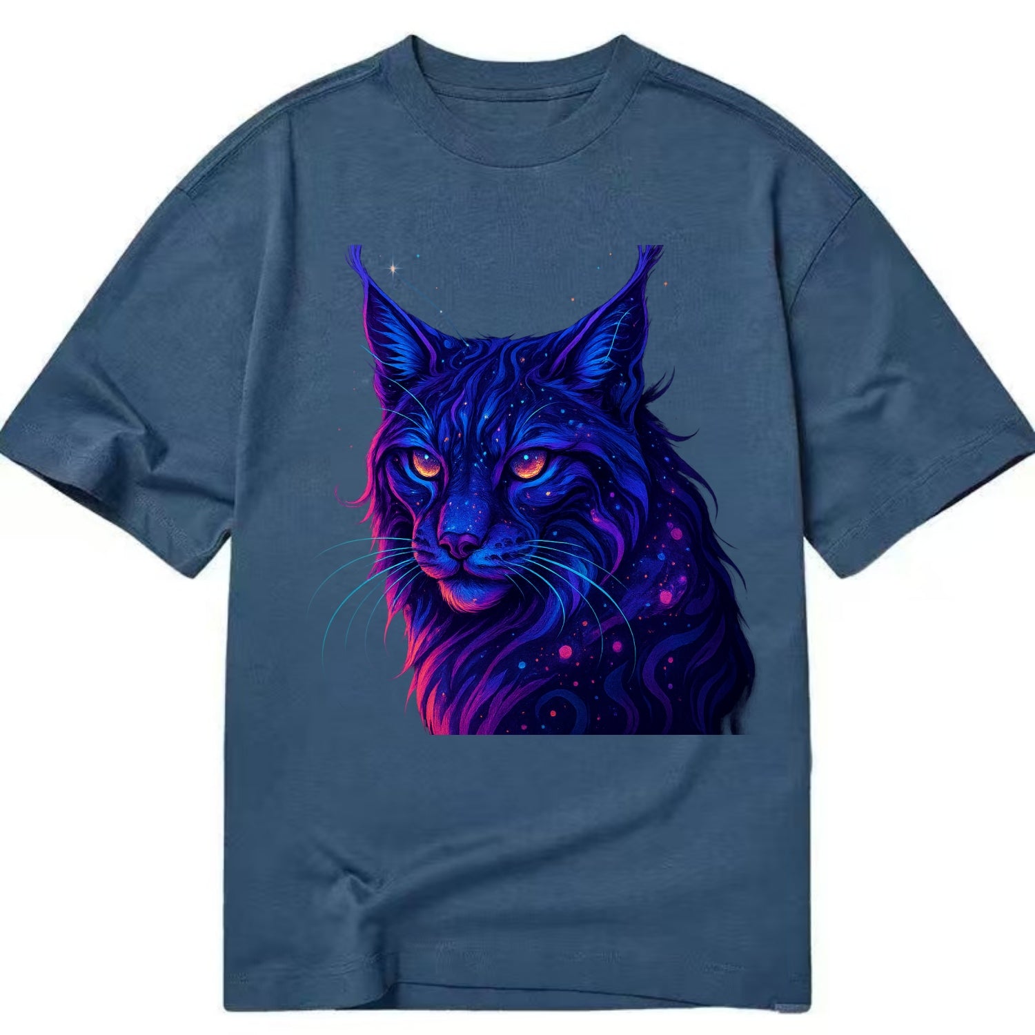 Stealthy lynx with ear tufts forming constellation patterns, nebula spots across - Classic T-shirt - Twilight Navy(Blue)