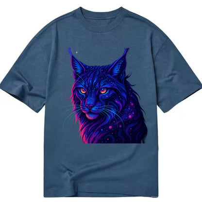 Stealthy lynx with ear tufts forming constellation patterns, nebula spots across - Classic T-shirt - Twilight Navy(Blue)