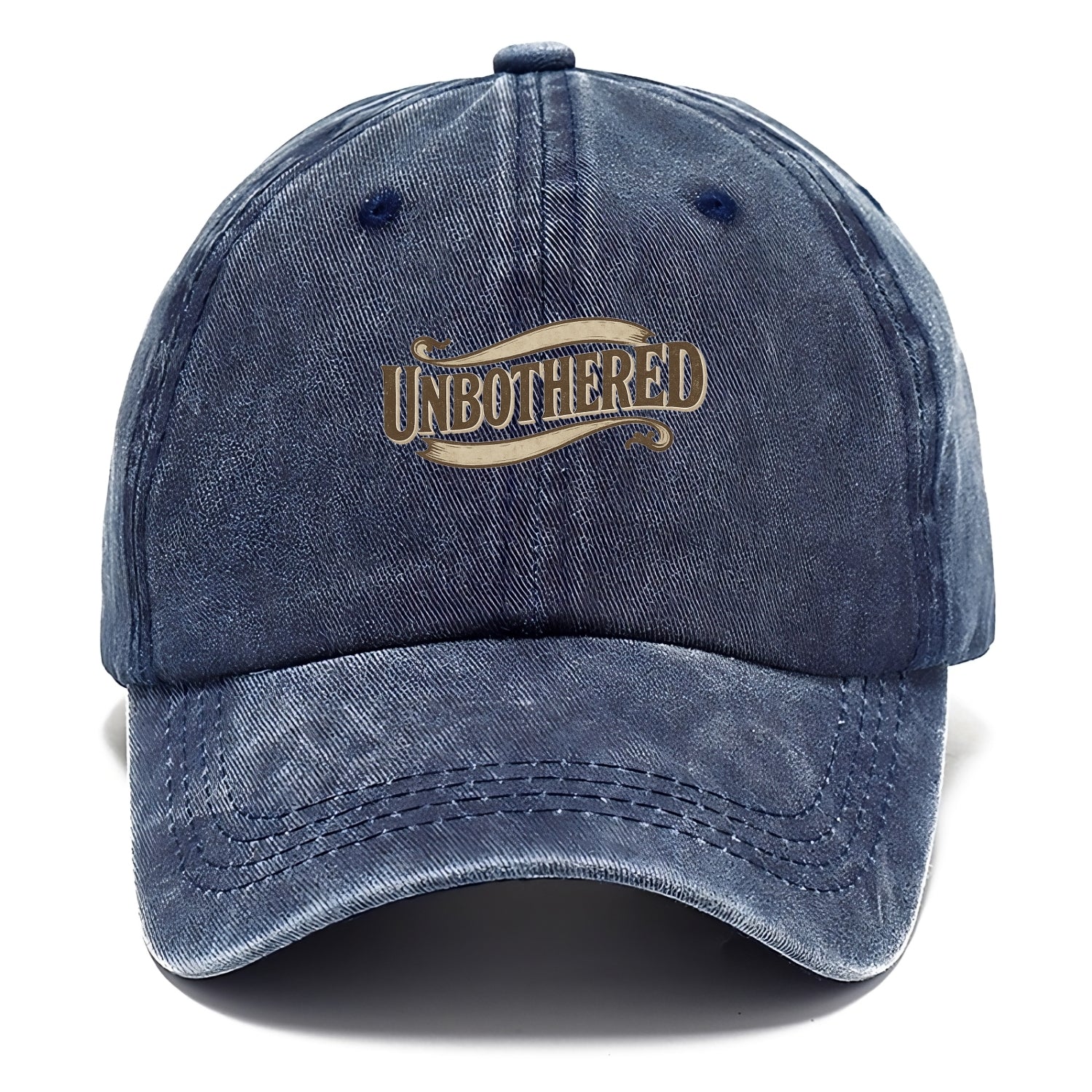 Bold typography design - "UNBOTHERED" - not affected, staying calm - Classic Cap - Twilight Navy(Blue)