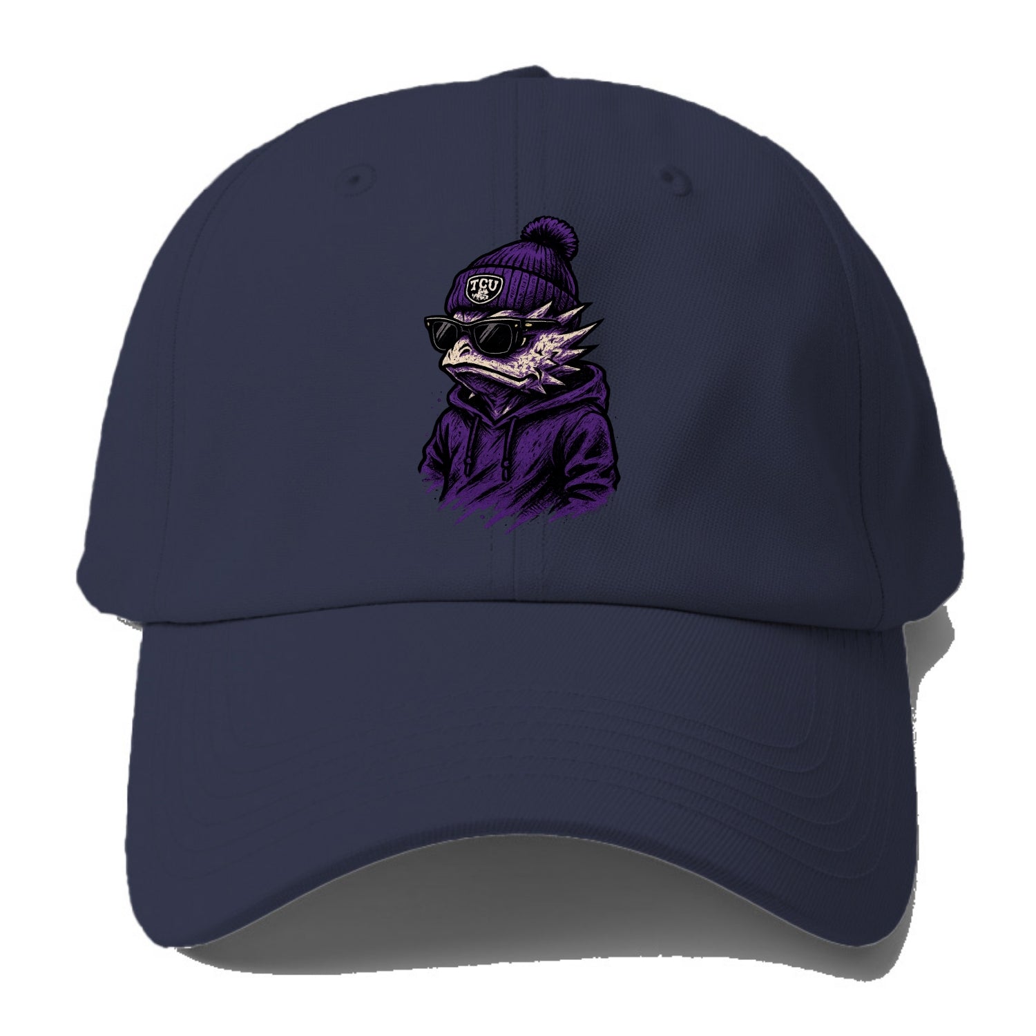 Fort Worth Horned Frog wearing TCU beanie with frog patch - Baseball Cap For Big Heads - Twilight Navy(Blue)