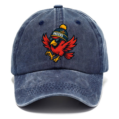 Indiana Cardinal wearing Pacers beanie with speedway patch and wayfarer sunglasses - Classic Cap - Twilight Navy(Blue)