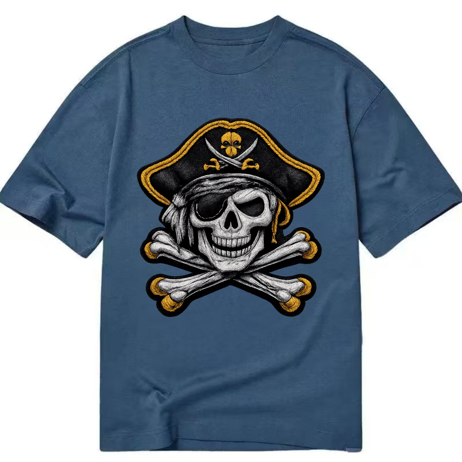 PIRATE SKULL - Jolly Roger skull in black and white , pirate - Classic T-shirt - Twilight Navy(Blue)