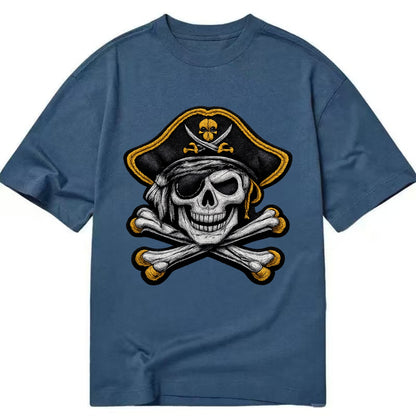 PIRATE SKULL - Jolly Roger skull in black and white , pirate - Classic T-shirt - Twilight Navy(Blue)
