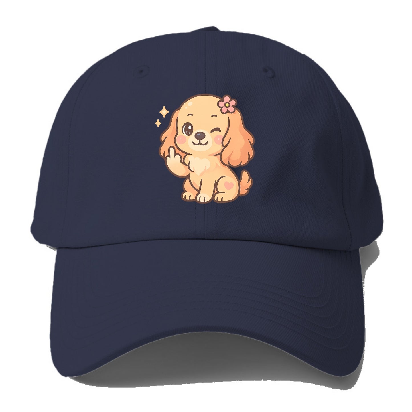 Cocker Spaniel with long wavy ears, gentle face, paw flipping off - Baseball Cap - Twilight Navy(Blue)