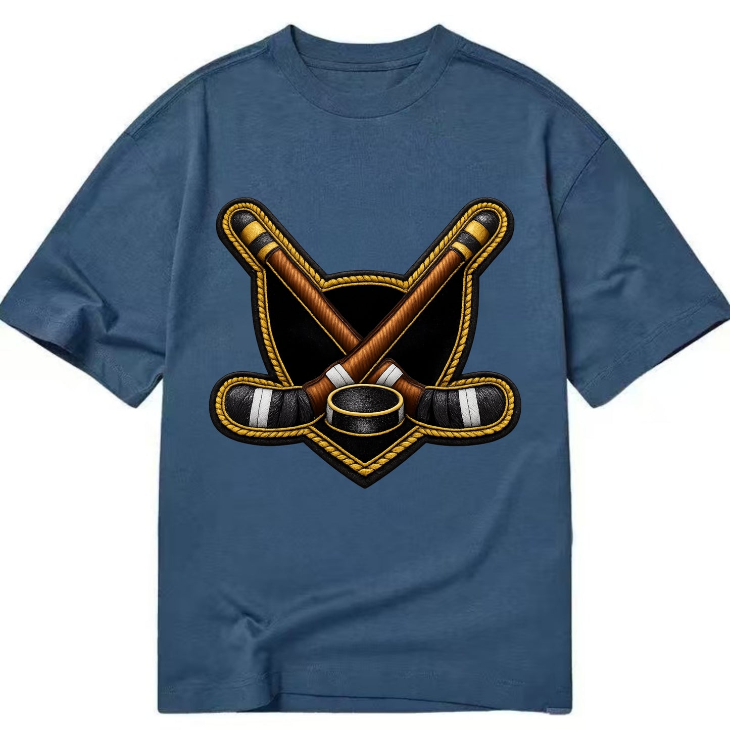 Embroidered patch design - HOCKEY CROSSED STICKS - ice hockey sticks with puck in - Classic T-shirt - Twilight Navy(Blue)