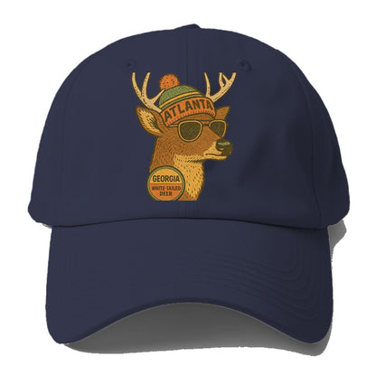 Georgia White-tailed Deer wearing Atlanta beanie with pom pom and wayfarer sunglasses - Baseball Cap - Twilight Navy(Blue)