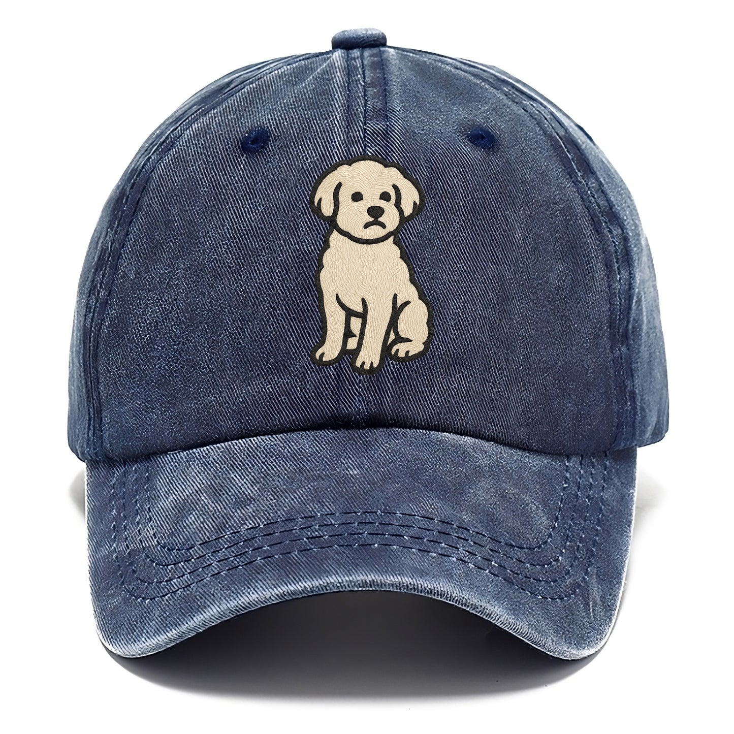 Maltipoo - White curly sitting pose - Classic Cap - Twilight Navy(Blue)