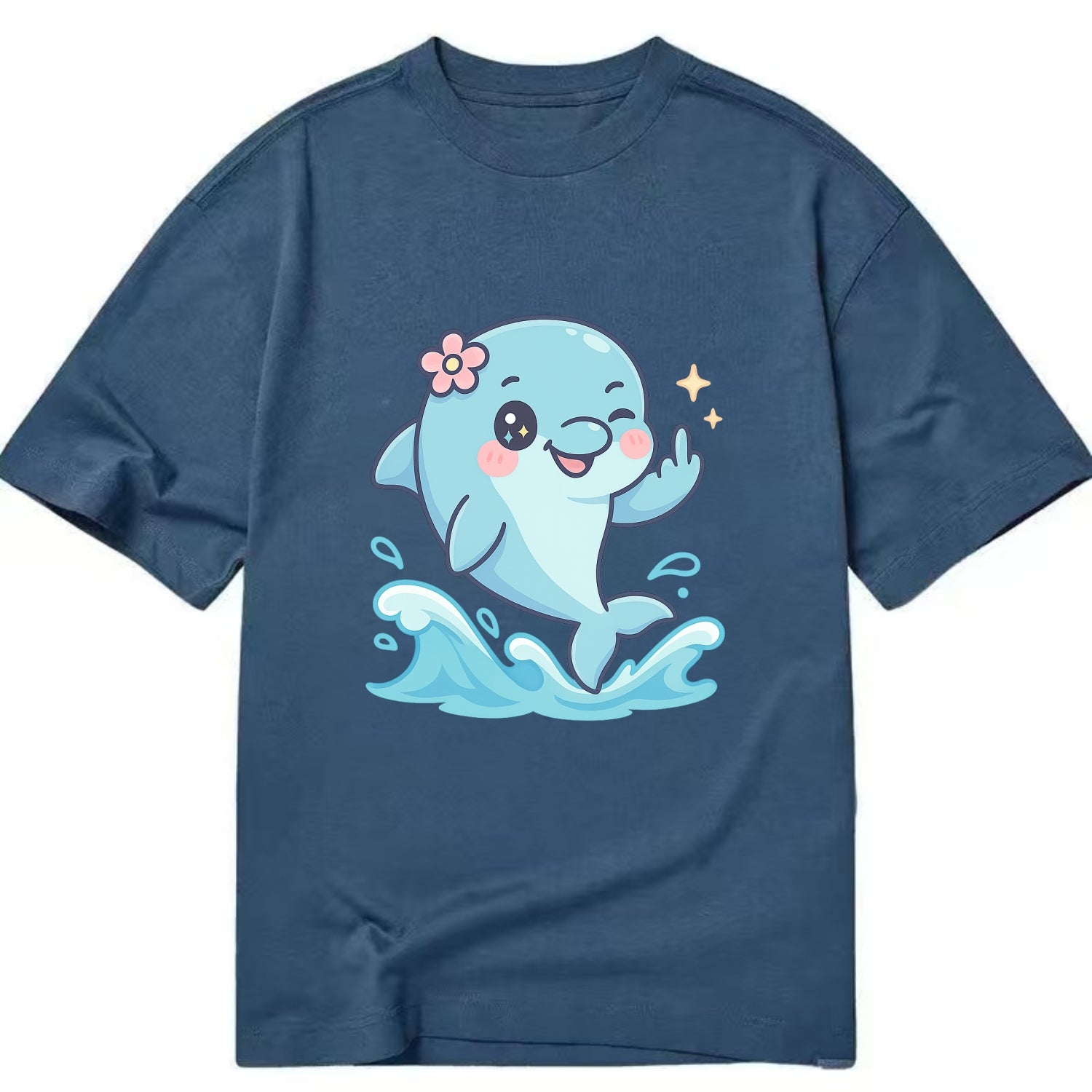 smiling dolphin jumping through ocean waves, one fin up with attitude - Classic T-shirt - Twilight Navy(Blue)