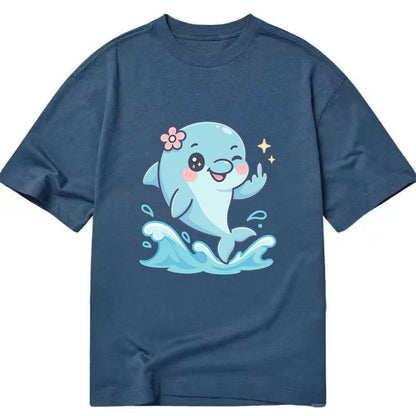 smiling dolphin jumping through ocean waves, one fin up with attitude - Classic T-shirt - Twilight Navy(Blue)