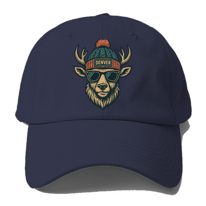 Denver Elk wearing Denver beanie with pom pom and wayfarer sunglasses - Baseball Cap For Big Heads - Twilight Navy(Blue)