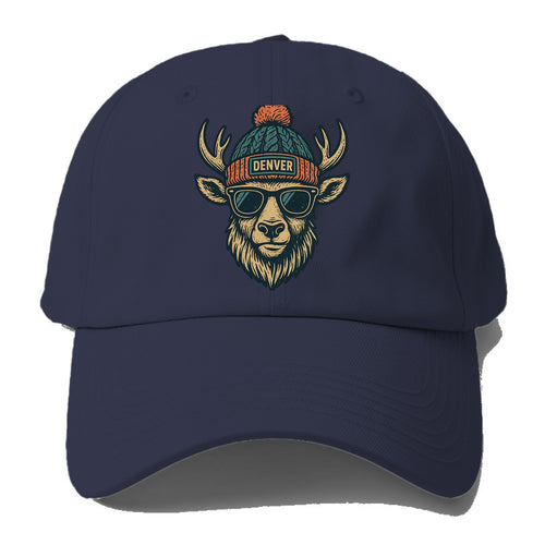 Denver Elk wearing Denver beanie with pom pom and wayfarer sunglasses - Baseball Cap For Big Heads