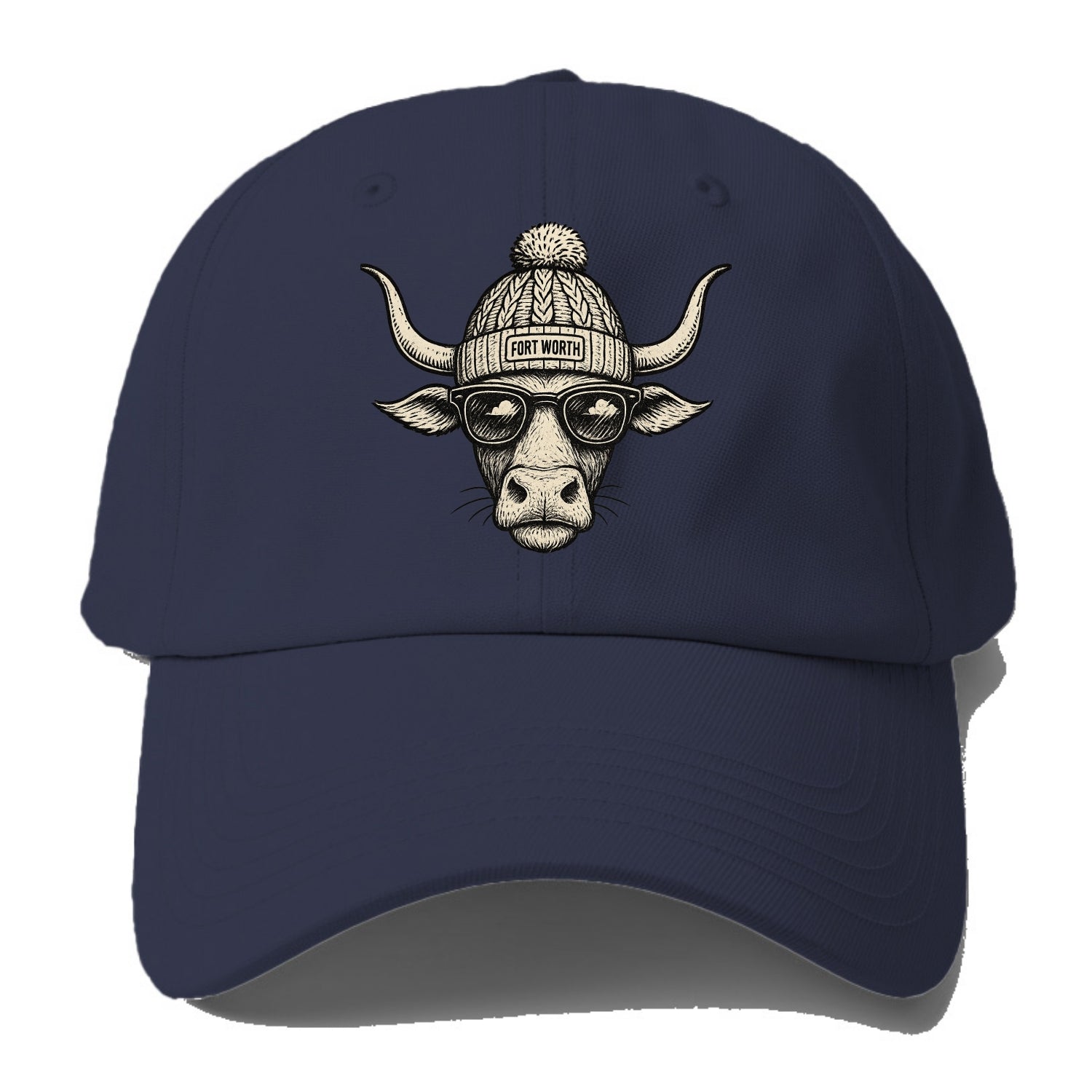 Fort Worth Longhorn wearing Fort Worth beanie with pom pom and - Baseball Cap For Big Heads - Twilight Navy(Blue)