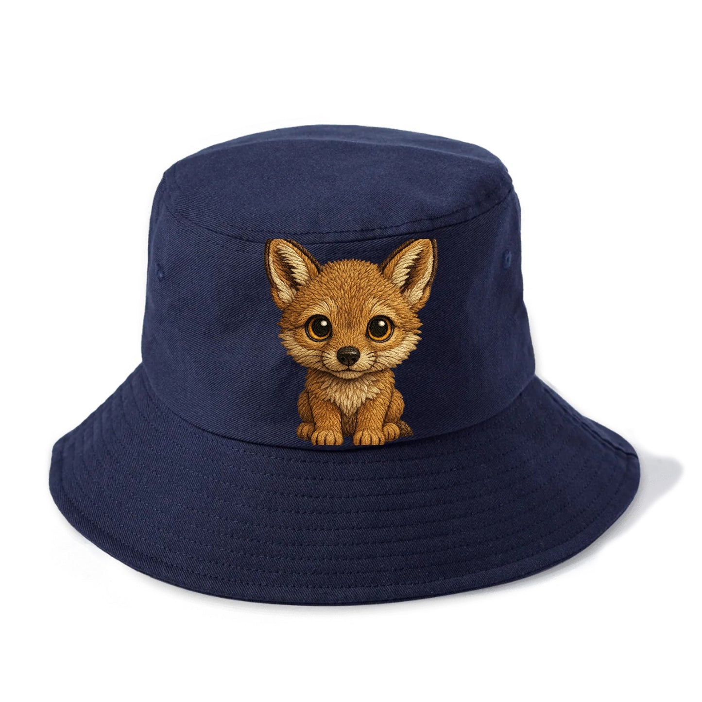 Baby Coyote Pup - tan fur, large ears, golden eyes, front-facing, clever baby - Bucket Hat - Twilight Navy(Blue)