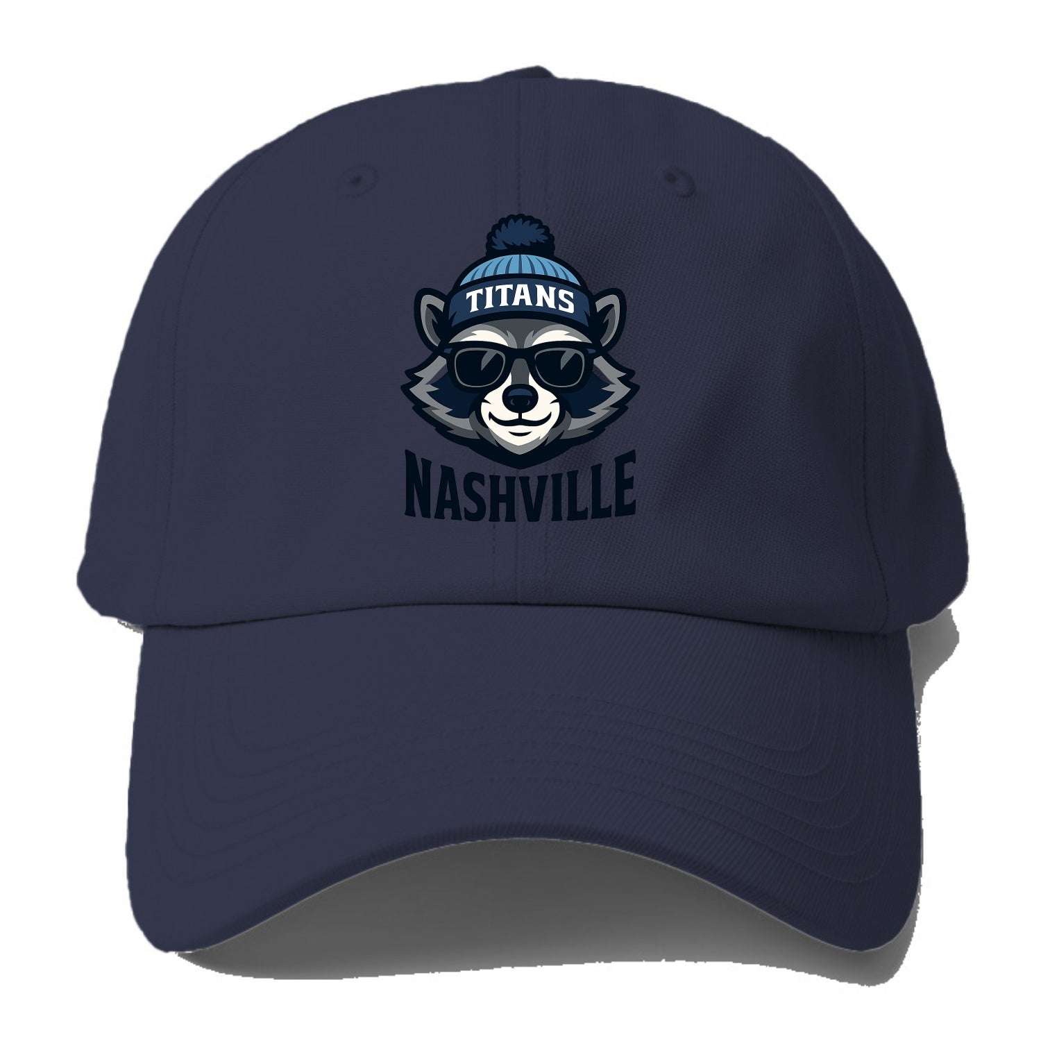 Nashville Raccoon wearing Titans navy and light blue beanie with pom - Baseball Cap For Big Heads - Twilight Navy(Blue)