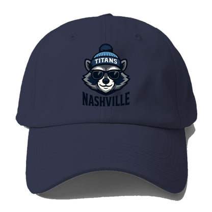 Nashville Raccoon wearing Titans navy and light blue beanie with pom - Baseball Cap For Big Heads - Twilight Navy(Blue)