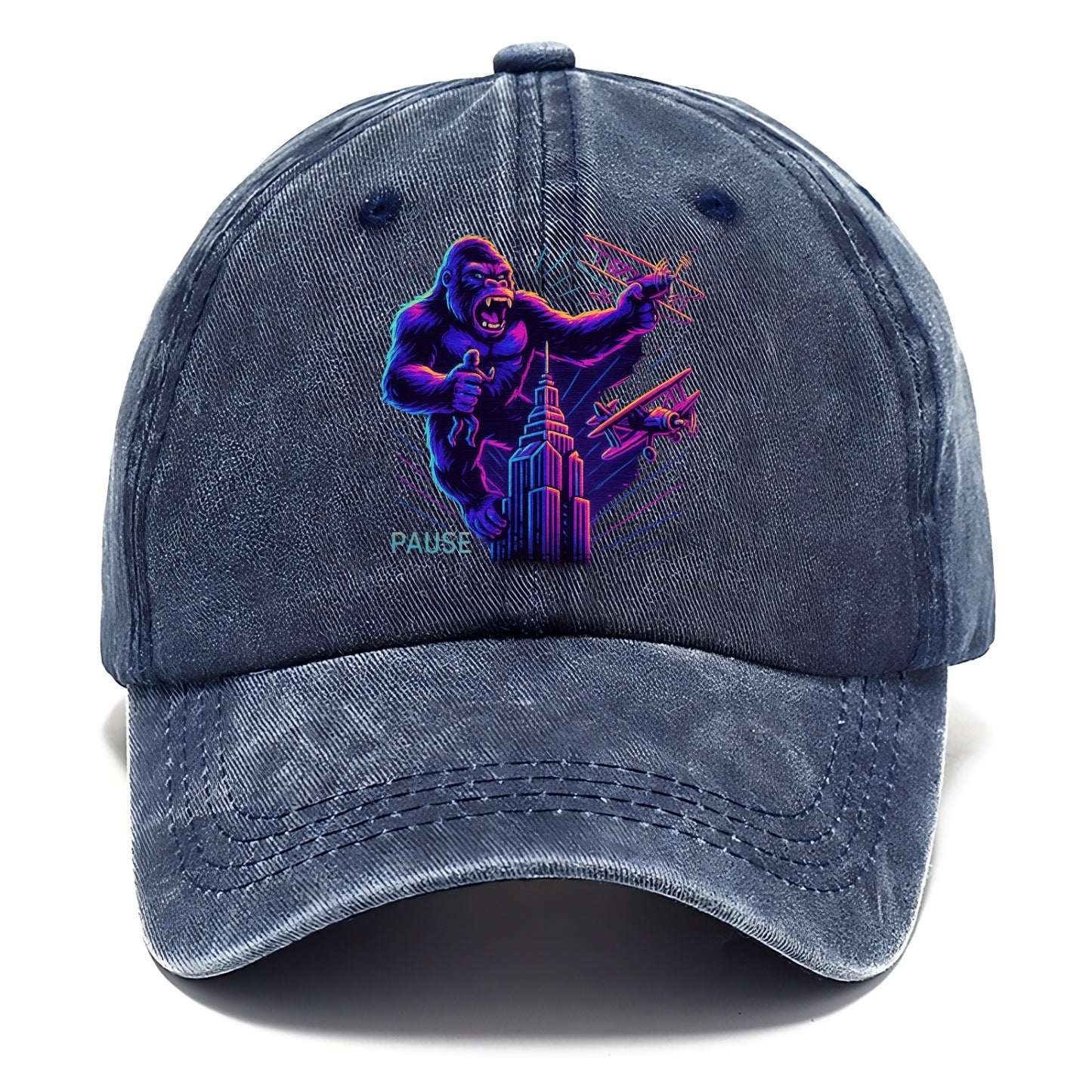 giant gorilla on top of skyscraper holding small figure, swatting planes - Classic Cap - Twilight Navy(Blue)