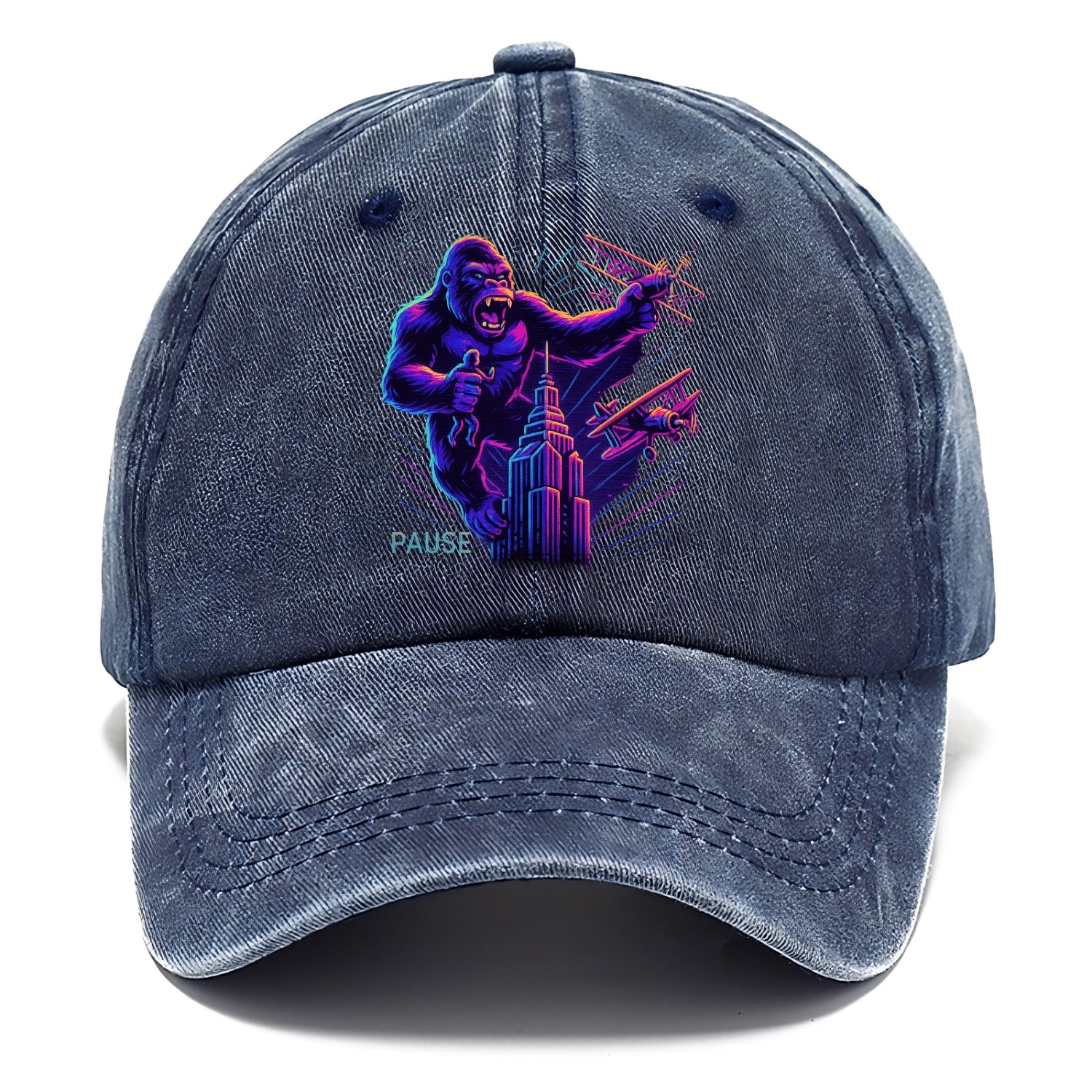 giant gorilla on top of skyscraper holding small figure, swatting planes - Classic Cap - Twilight Navy(Blue)