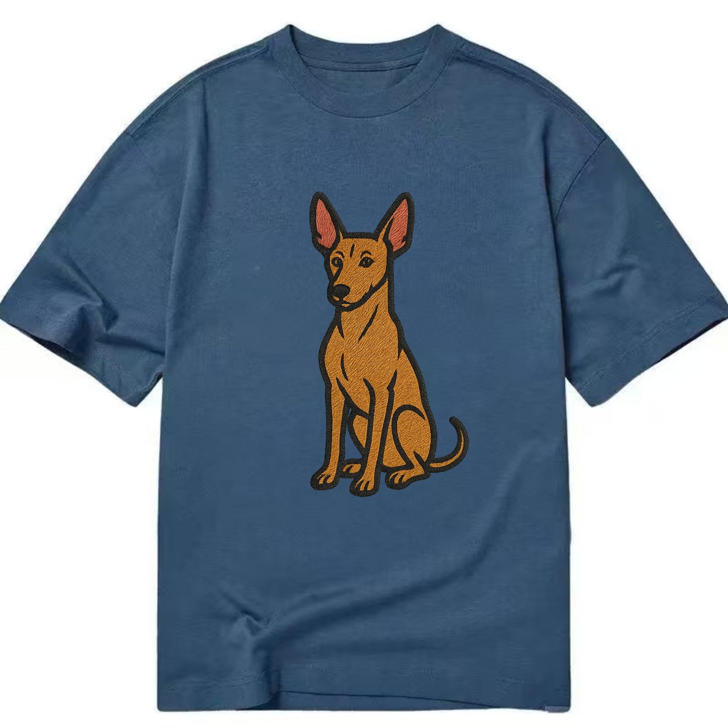 Pharaoh Hound - Tan colored embroidered pose - Classic T-shirt - Twilight Navy(Blue)