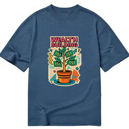 Money tree growing from investment pot - financial independence journey, wealth - Classic T-shirt - Twilight Navy(Blue)